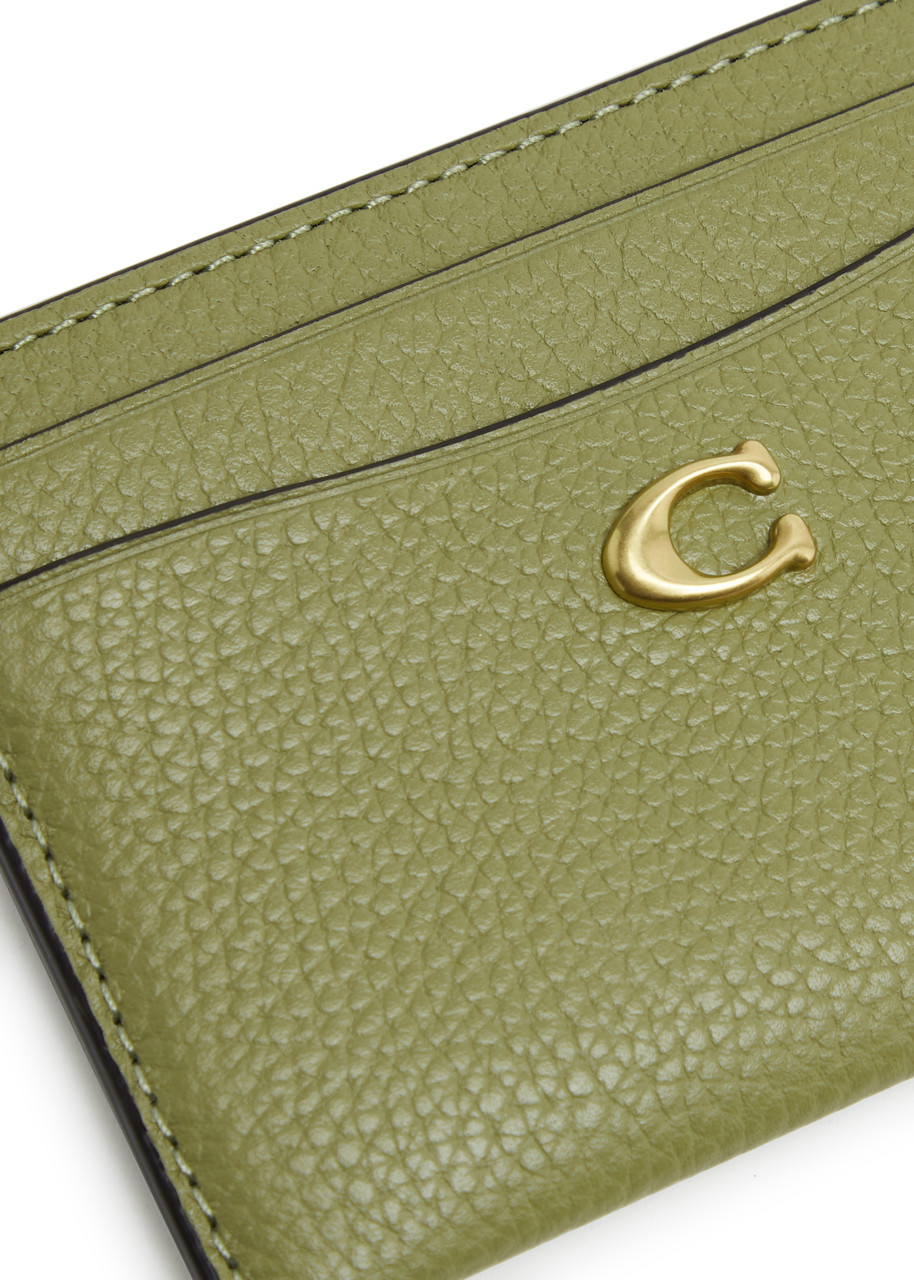  Coach Logo Leather Card Holder - Olive - One Size 