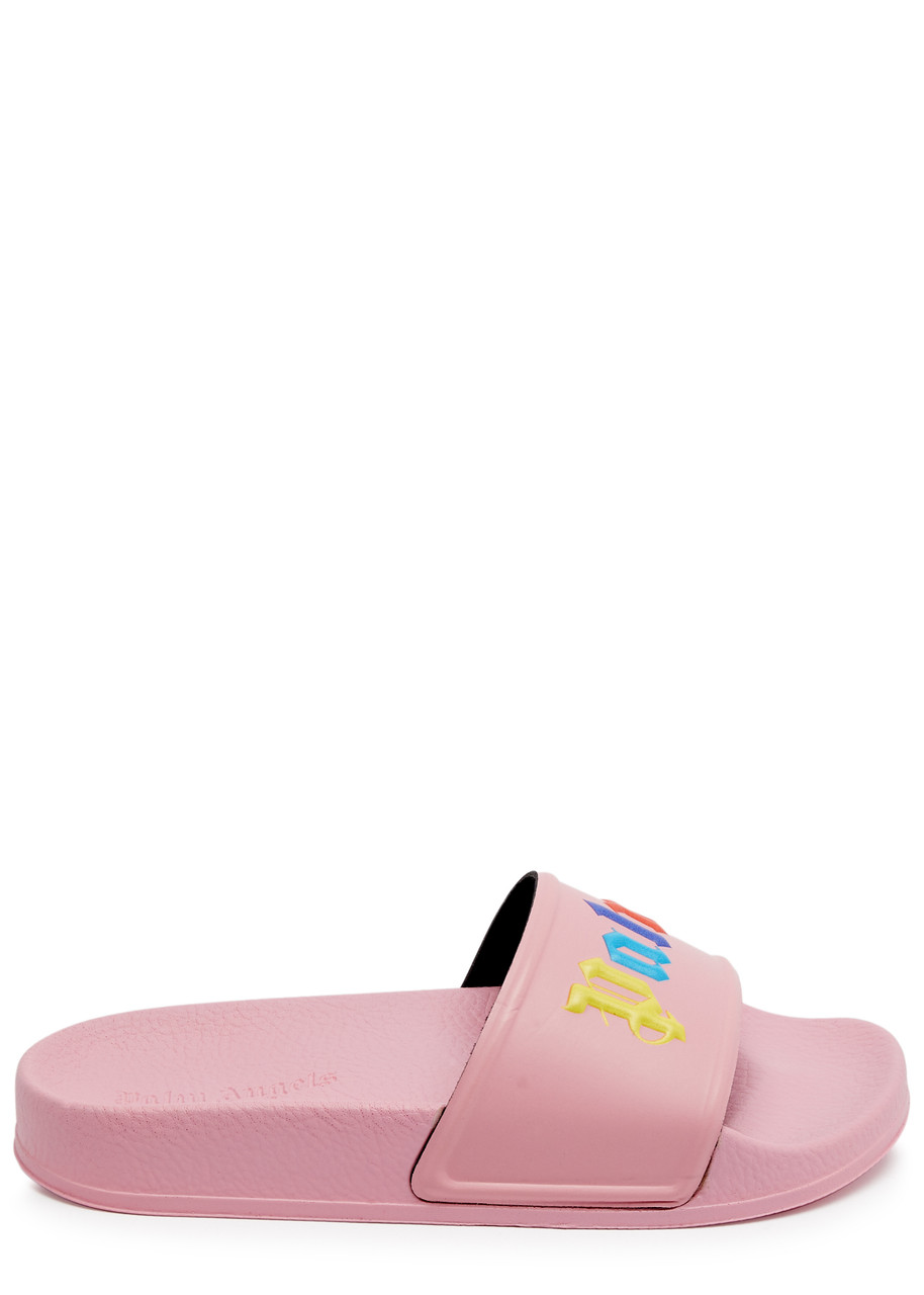 Palm Angels Kids Logo Rubber Sliders In Pink