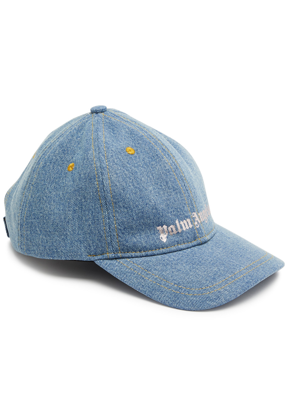 Palm Angels Kids Logo-print Denim Cap In Blue