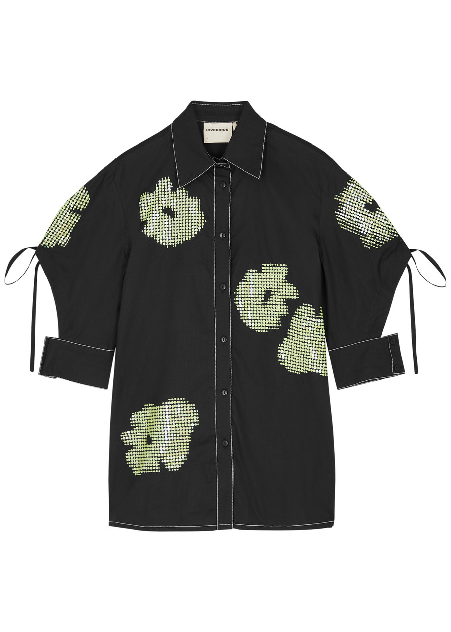 Lovebirds Sequin-embellished Cotton Shirt In Black