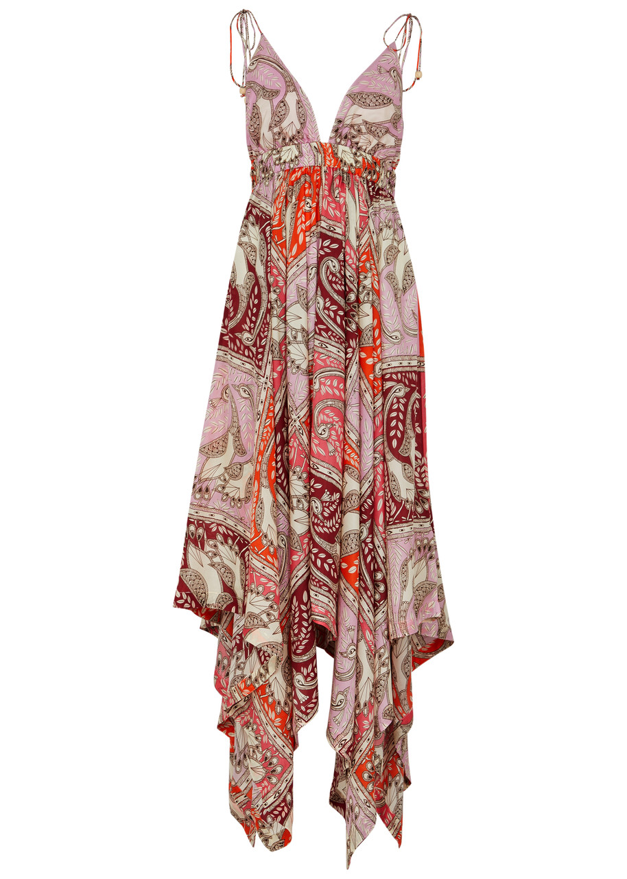 Hannah Artwear Nico Printed Silk Midi Dress In Multicoloured