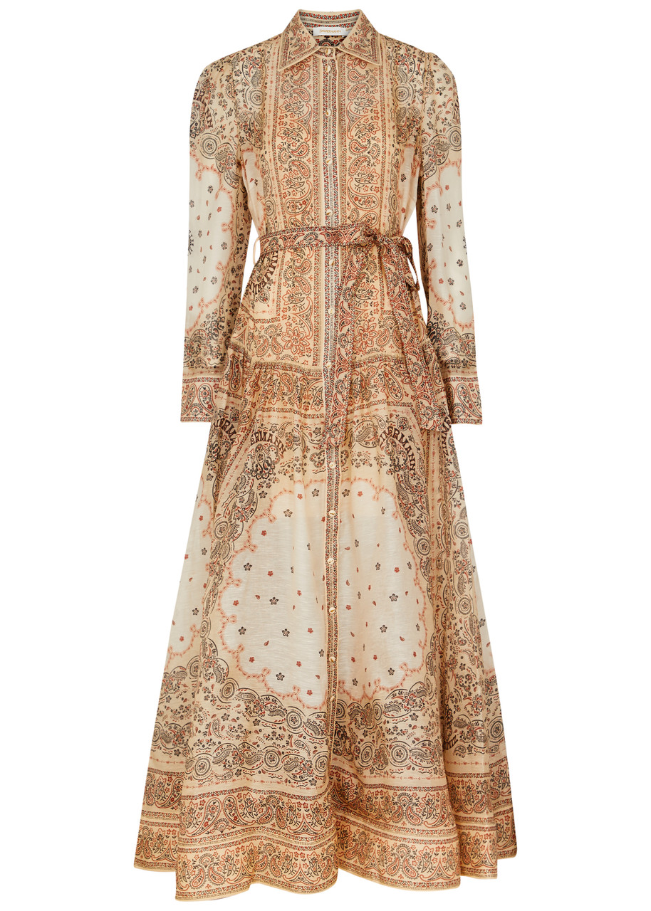 Shop Zimmermann Matchmaker Printed Linen-blend Maxi Dress In Cream