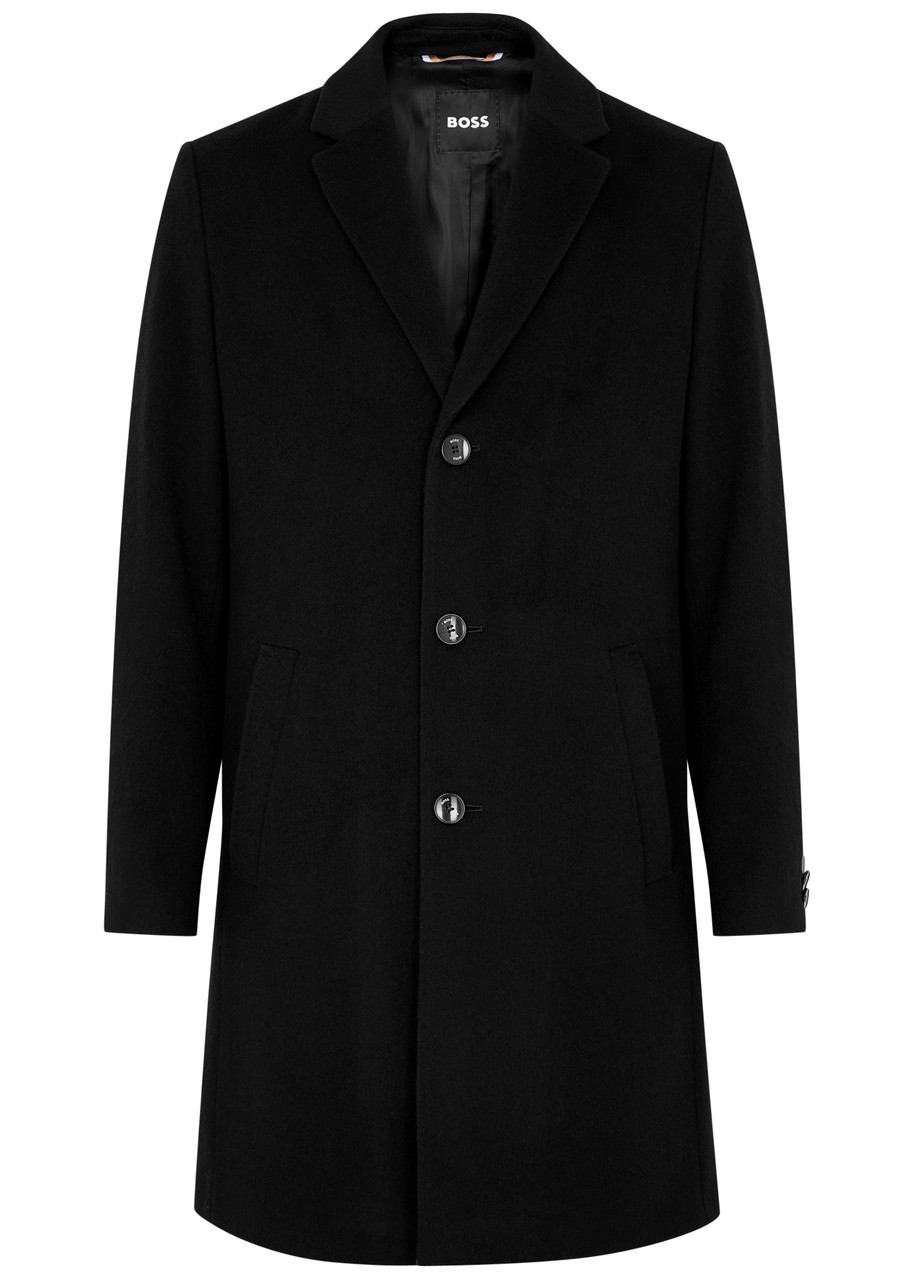 Shop Hugo Boss Boss Single-breasted Wool-blend Coat In Black