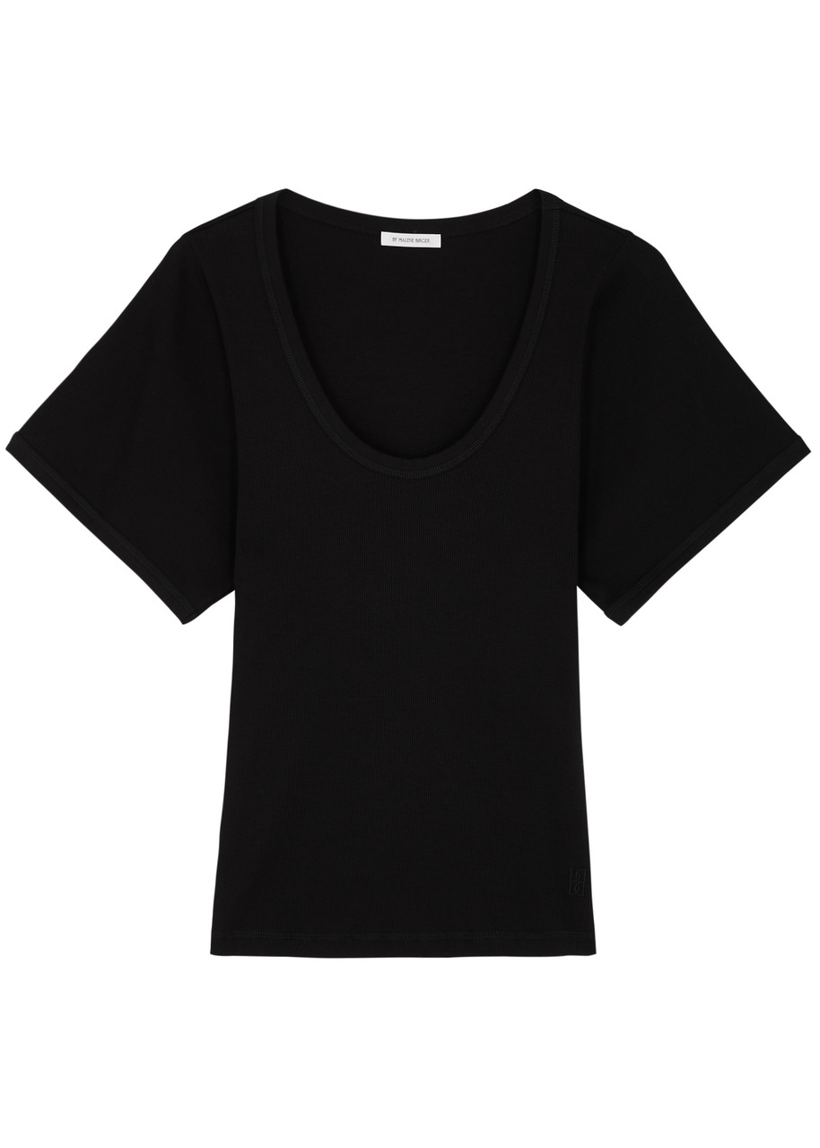 Shop By Malene Birger Lunai Ribbed Stretch-cotton T-shirt In Black