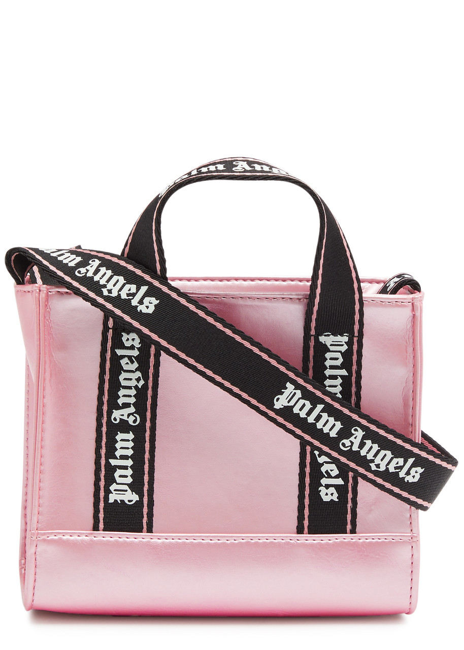 Palm Angels Kids Logo-trimmed Metallic Leather Tote In Pink