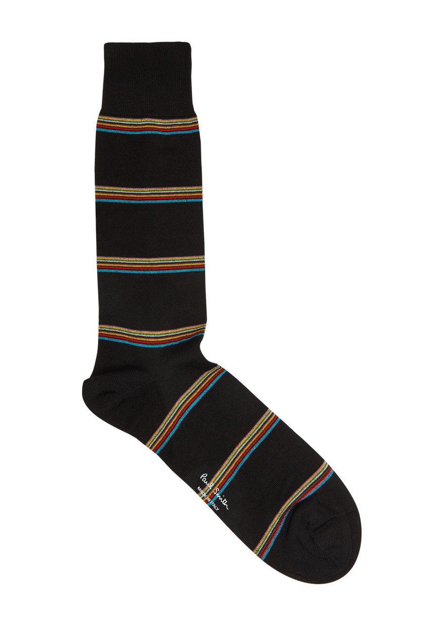 Paul Smith Striped Stretch-cotton Socks In Black