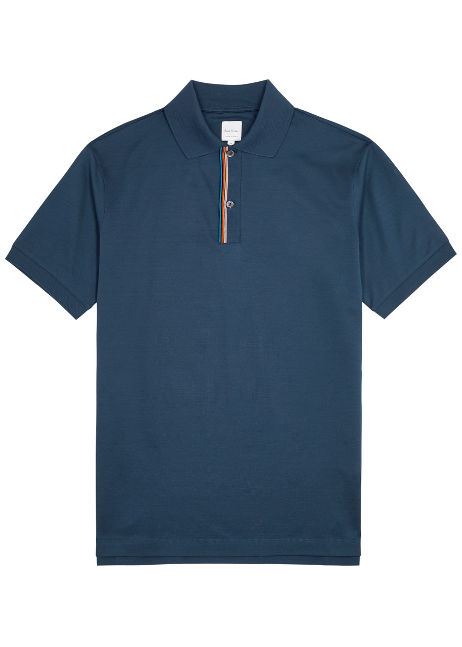 Shop Paul Smith Signature Stripe Piqué Cotton Polo Shirt In Blue