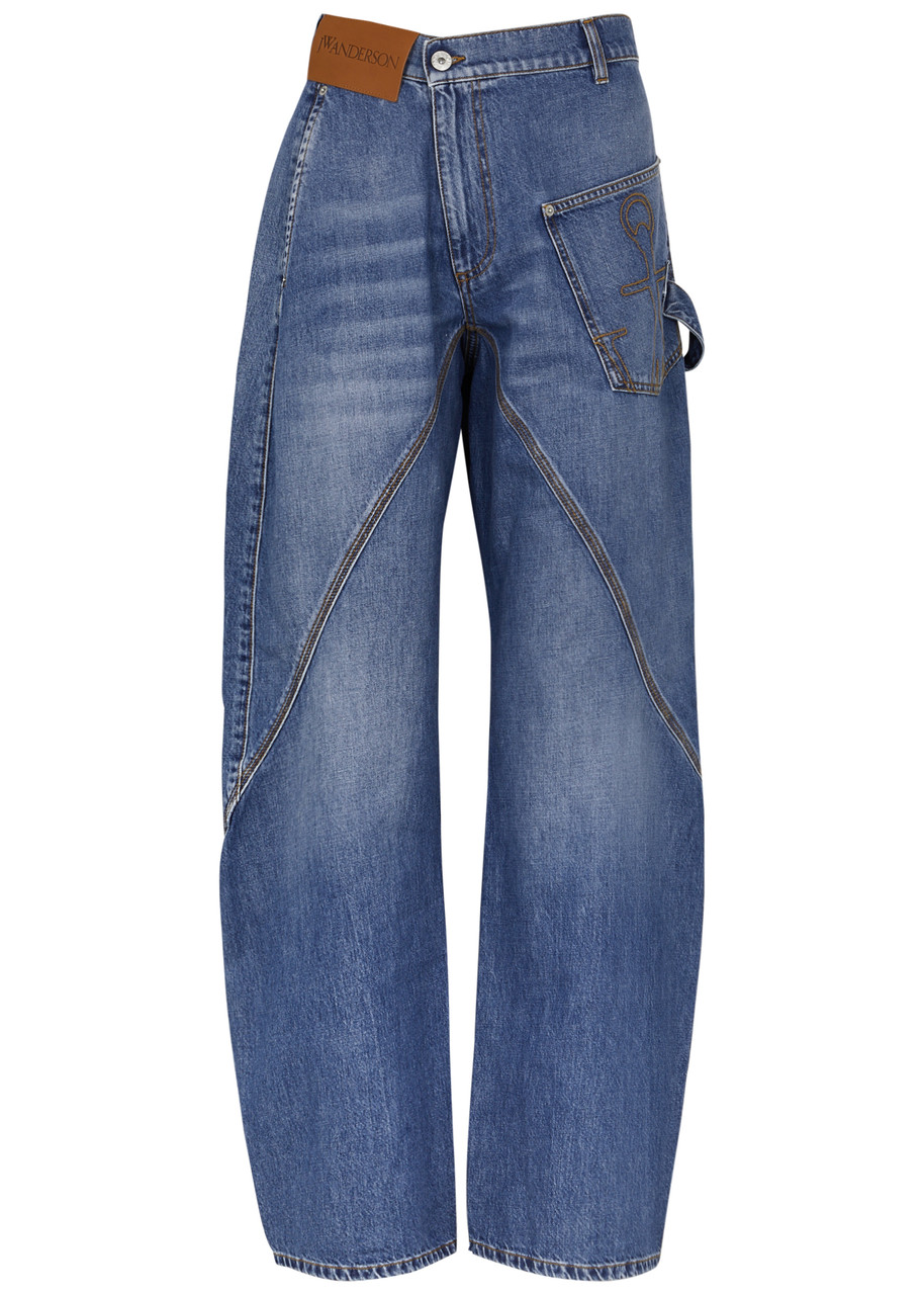 Jw Anderson Twisted Denim Trousers Embroidered Pocket In Light Blue