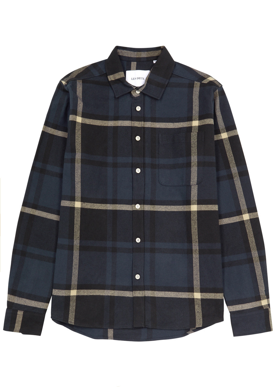 Shop Les Deux Jeremy Checked Cotton Overshirt In Navy