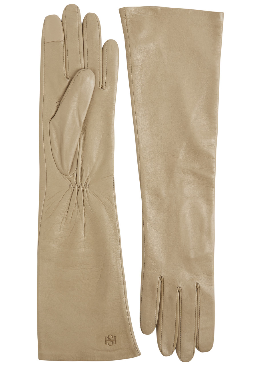 Handsome Stockholm Essentials Long Leather Gloves - Beige - M