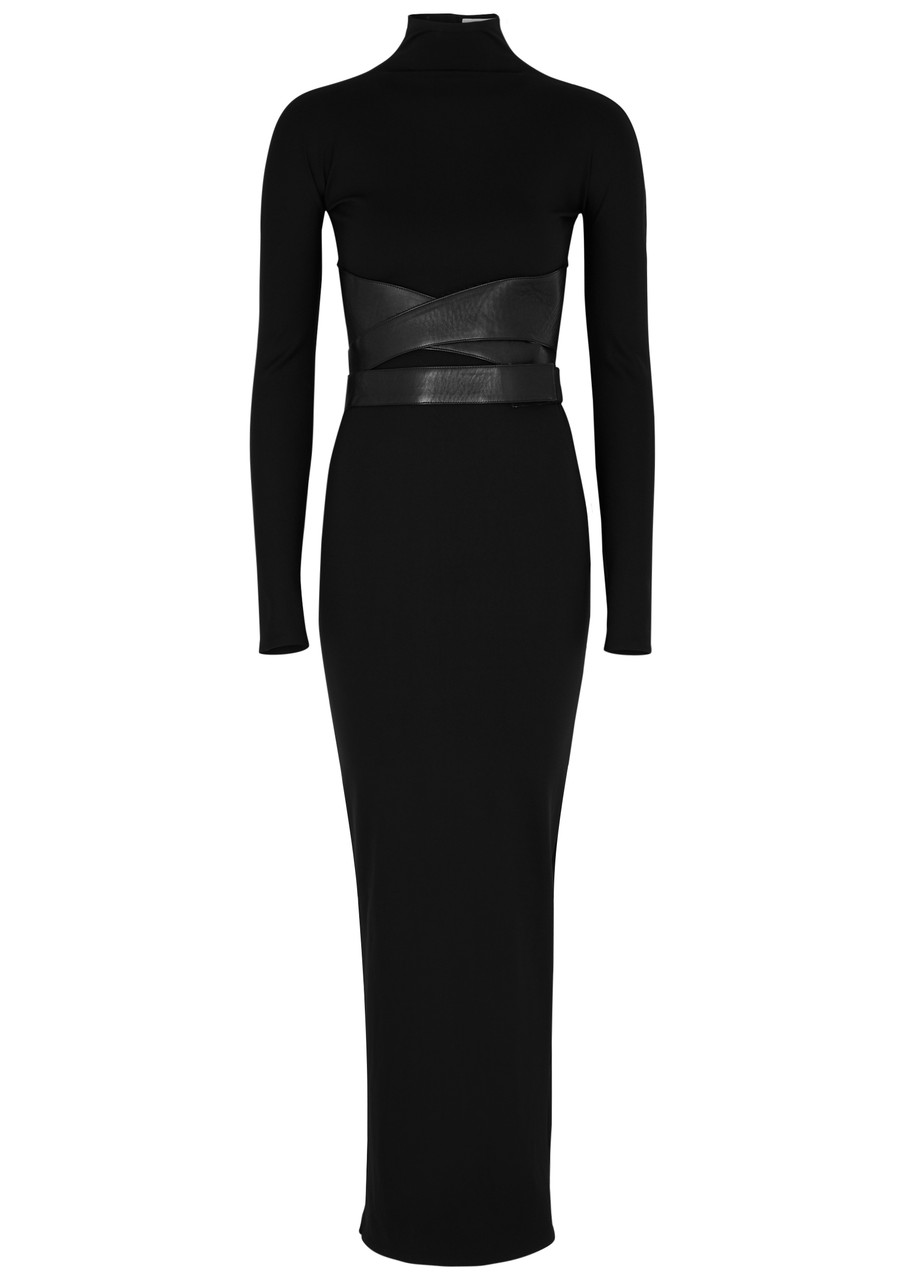 Alaïa Belted Stretch-jersey Maxi Dress In Black