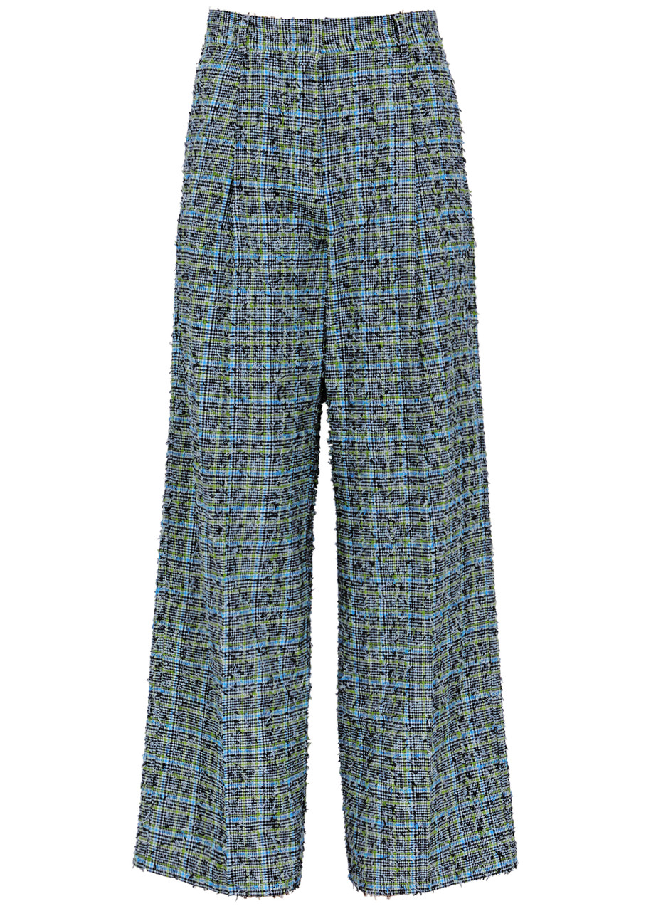 Stine Goya Jessabelle Checked Bouclé Tweed Trousers In Blue