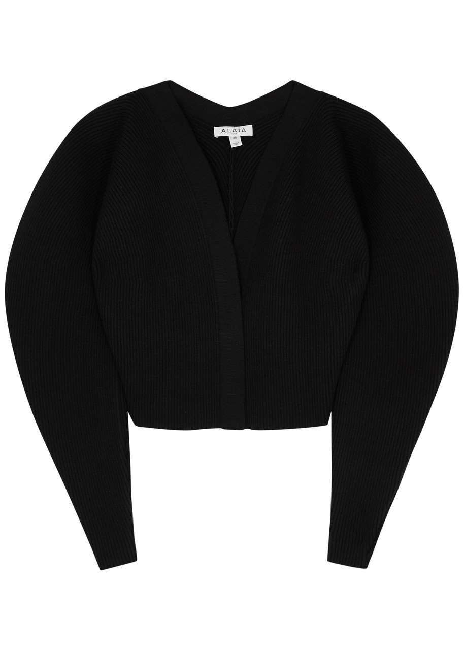 Shop Alaïa Ribbed Wool-blend Cardigan In Black