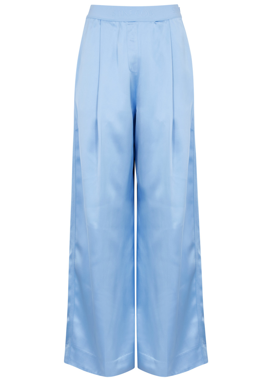 Stine Goya Ciara Wide-leg Satin Trousers In Light Blue