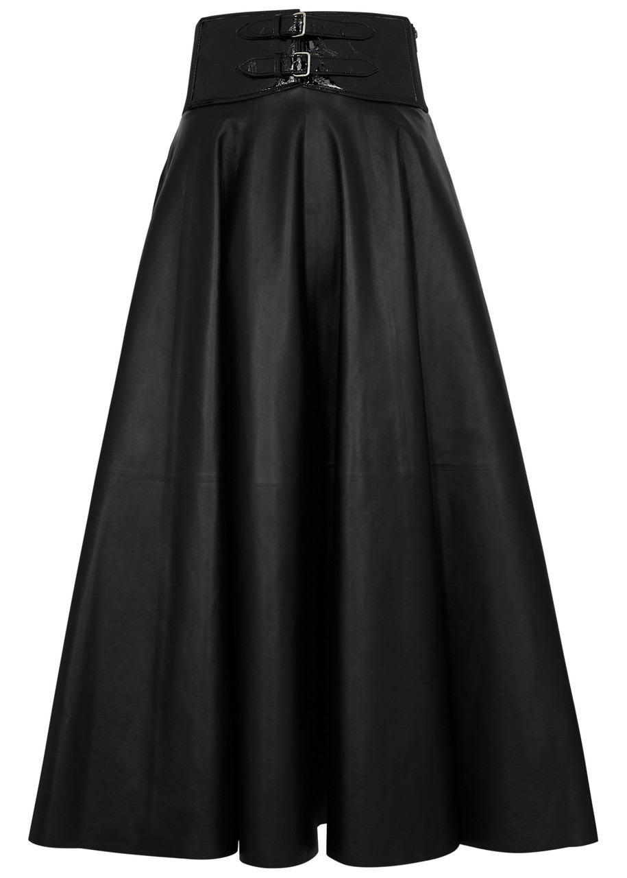 Alaïa Belted Leather Midi Skirt In Black