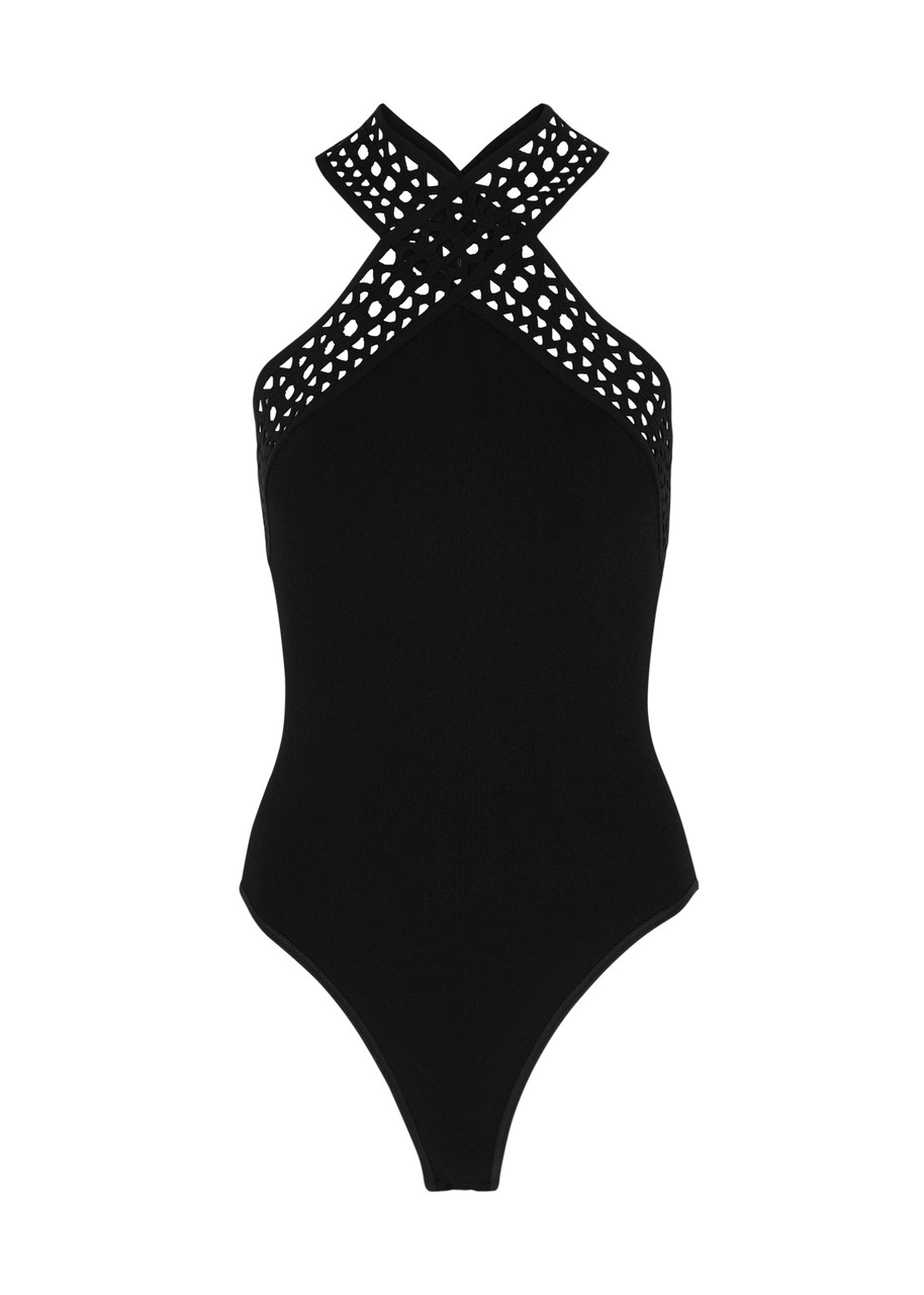 Shop Alaïa Vienne Stretch-knit Bodysuit In Black