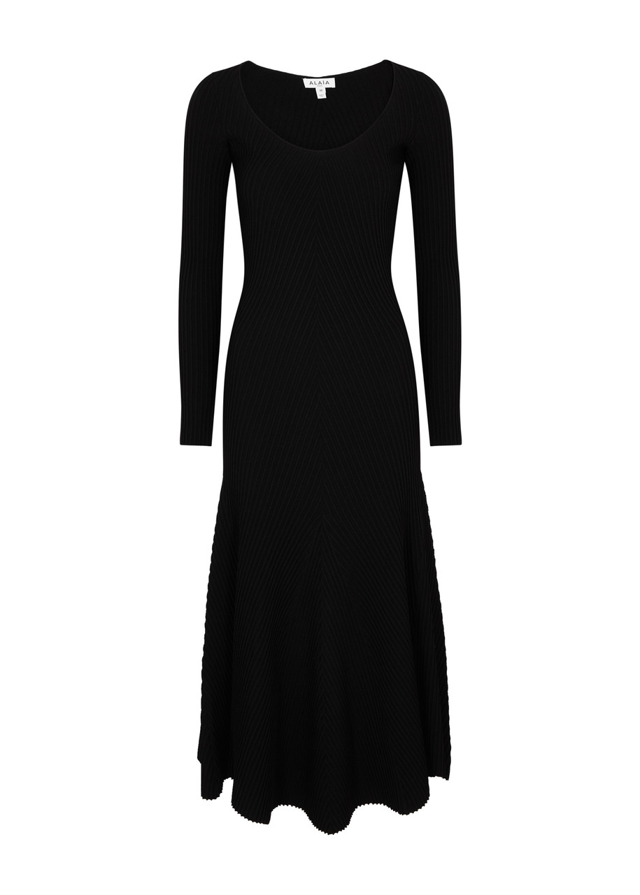 Alaïa Ribbed Stretch-knit Midi Dress In Black