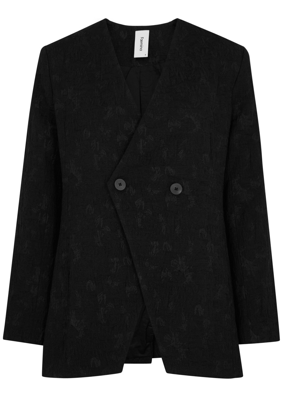 Foemina Drew Floral-jacquard Cotton-blend Jacket In Black