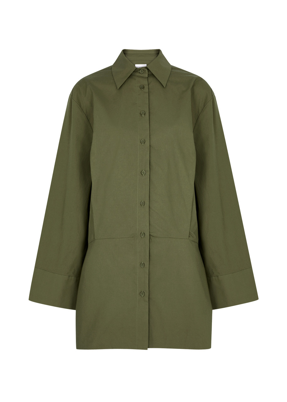 Aexae Cotton-poplin Mini Shirt Dress - Green - L (UK14 / L)