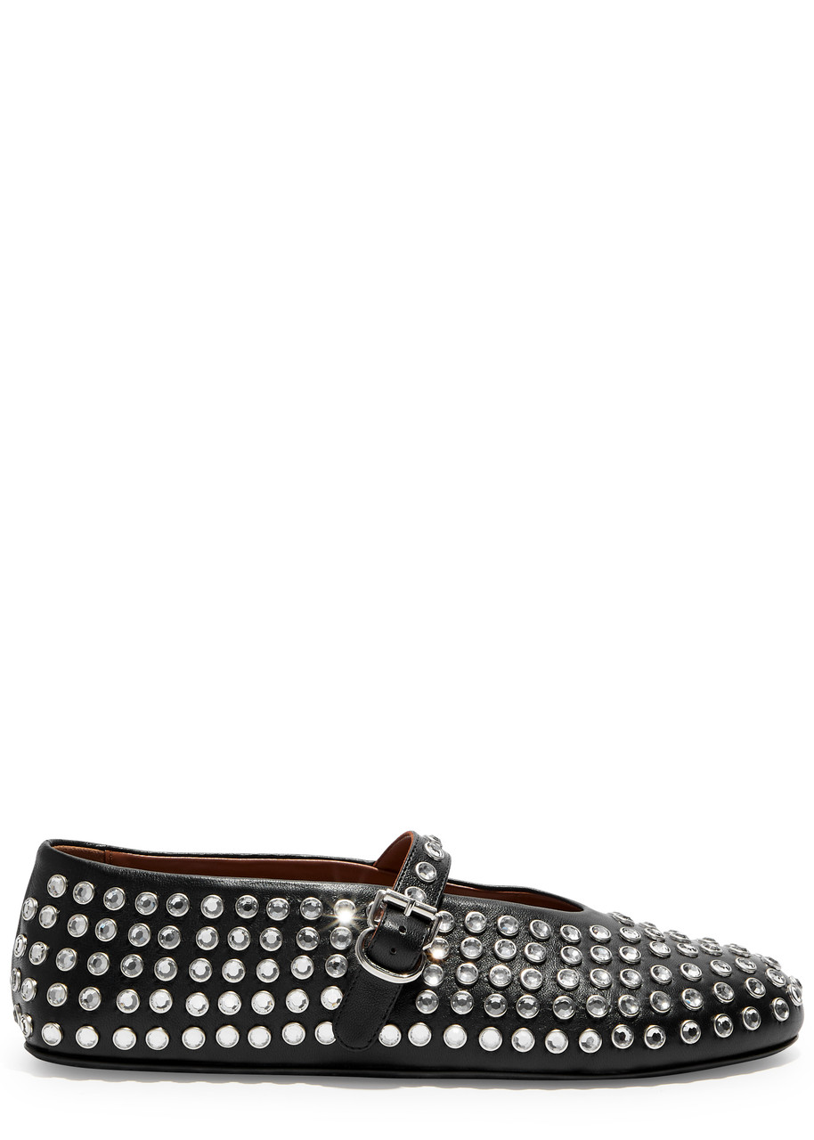 Shop Alaïa Crystal-embellished Leather Ballet Flats In Black