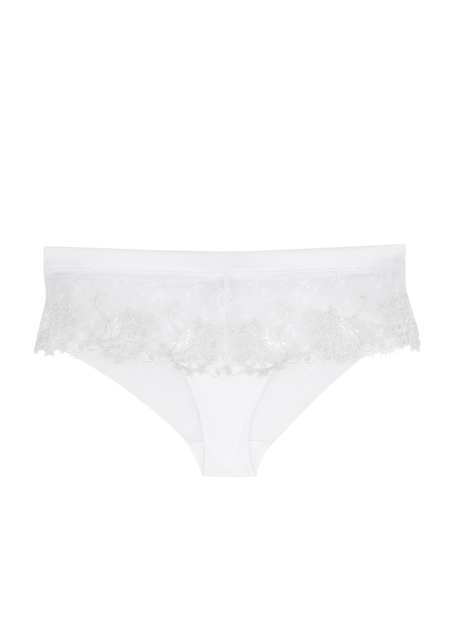 Simone Perele Wish Floral-embroidered Tulle Briefs In White