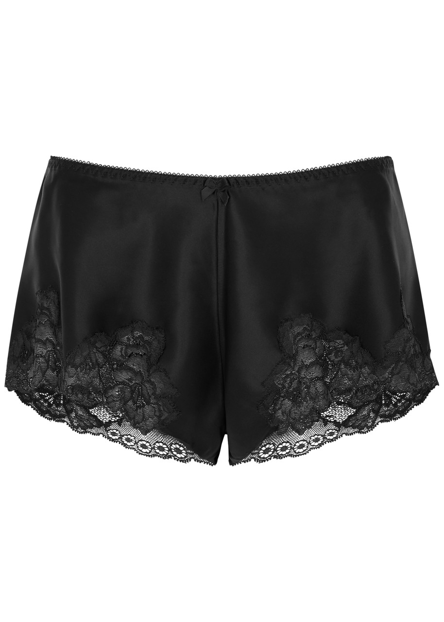 Nk Imode Morgan Lace-trimmed Silk Shorts In Black