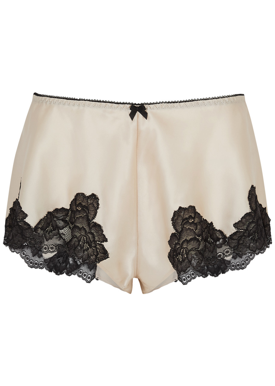 Nk Imode Morgan Lace-trimmed Silk Shorts In Cream