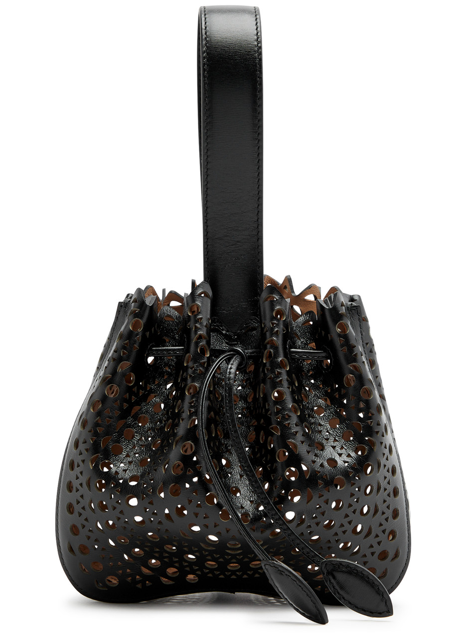 Alaïa Rose Marie Laser-cut Leather Bucket Bag In Black