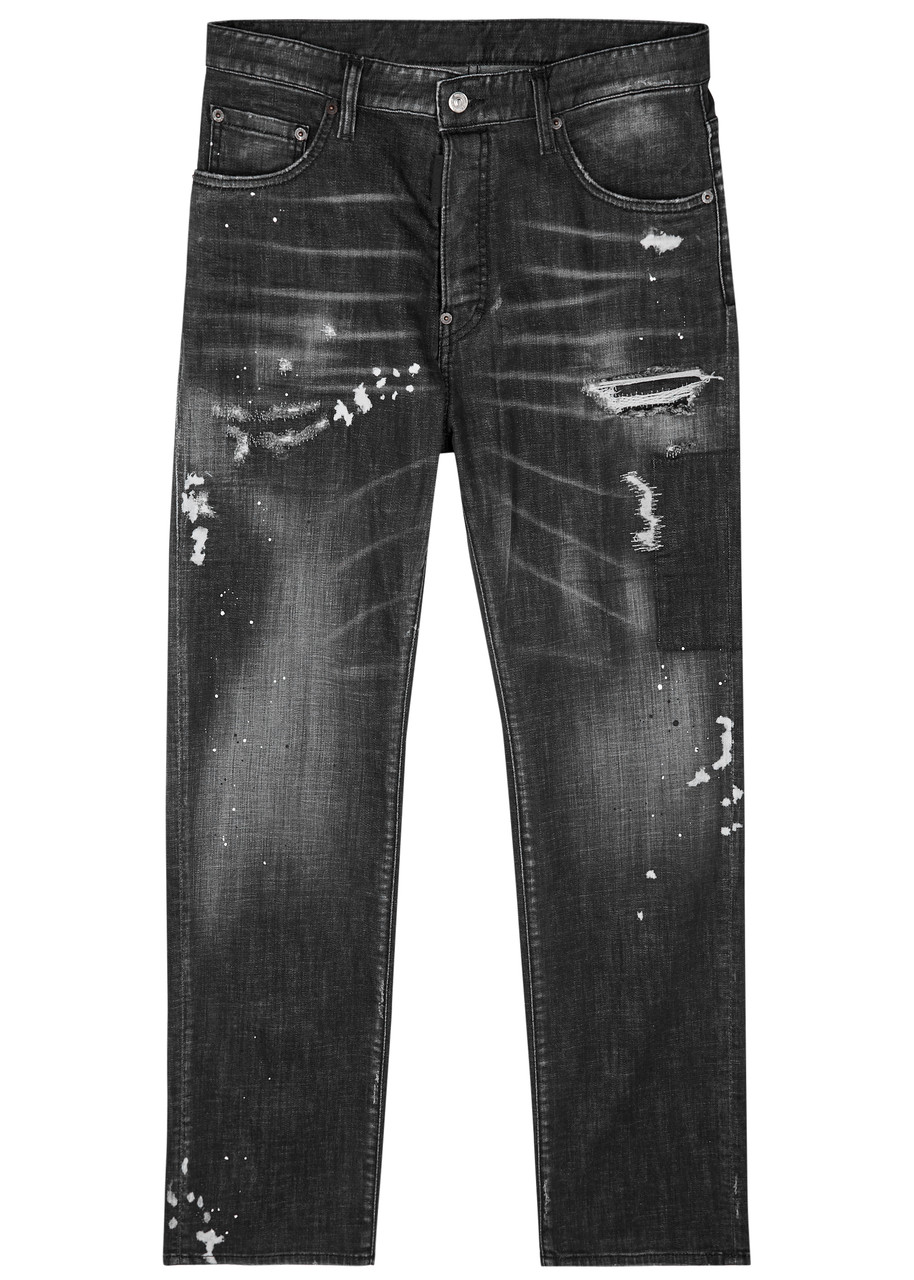 Dsquared2 642 Distressed Slim-leg Jeans In Black