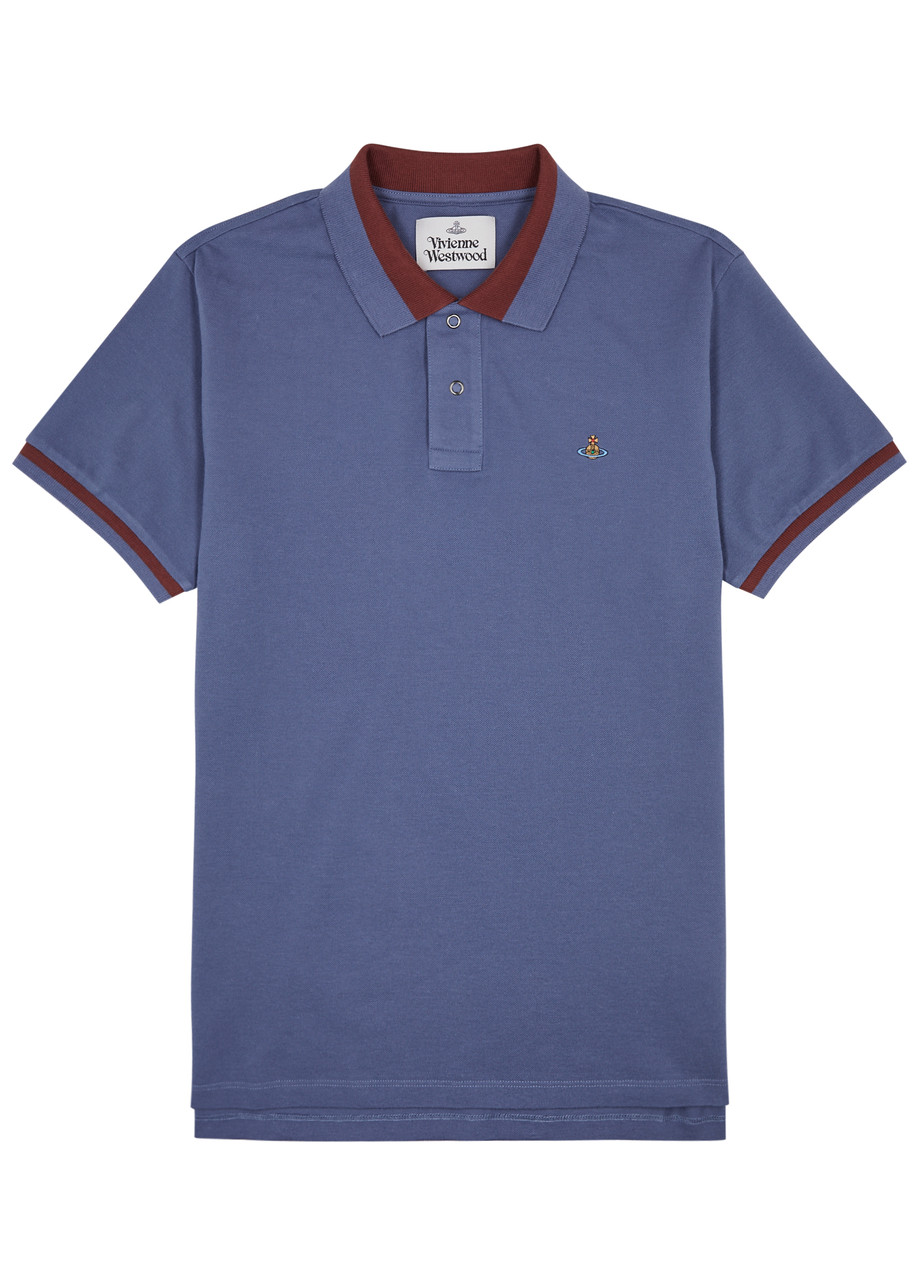 Shop Vivienne Westwood Logo-embroidered Piqué Cotton Polo Shirt In Blue