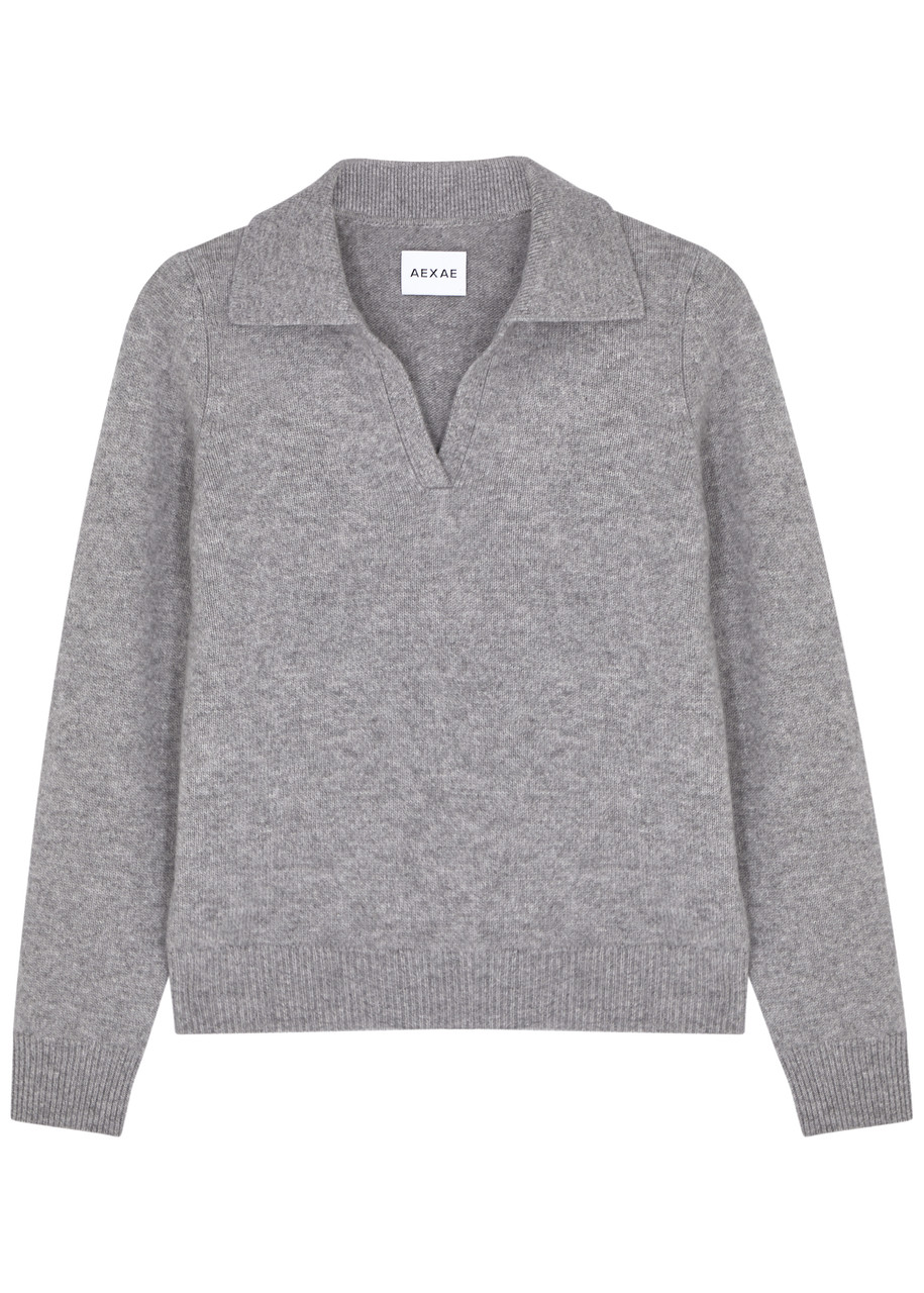 Aexae Cashmere Polo Jumper In Grey