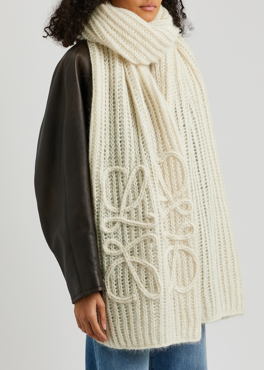 LOEWE LOEWE ANAGRAM RIBBED MOHAIR-BLEND SCARF