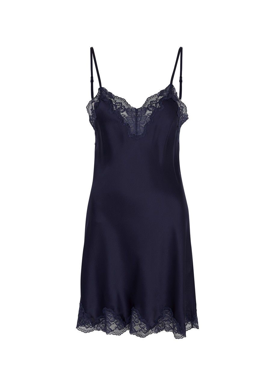 Nk Imode Morgan Lace-trimmed Silk Chemise In Navy