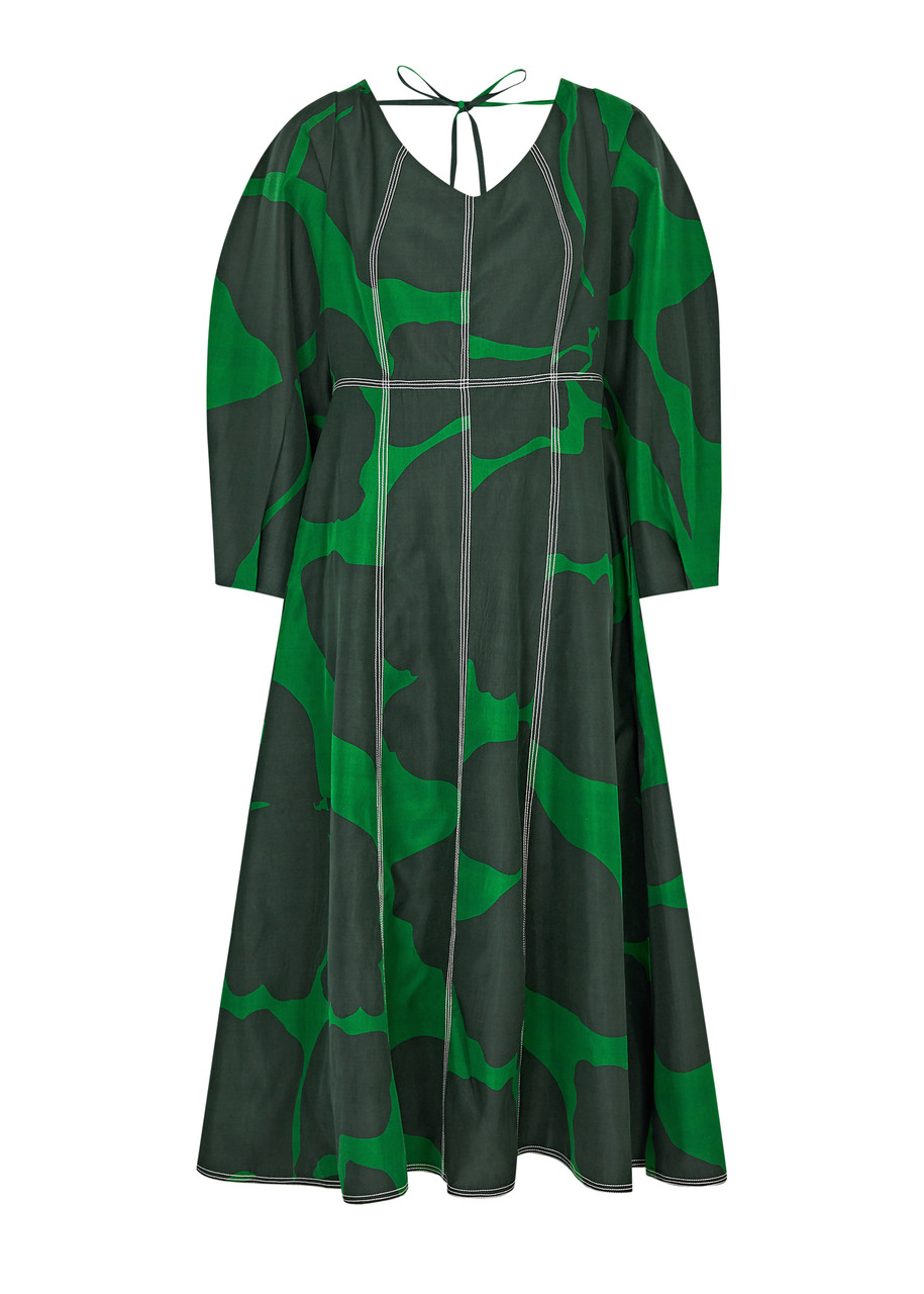 Moss Printed Silk Midi Dress