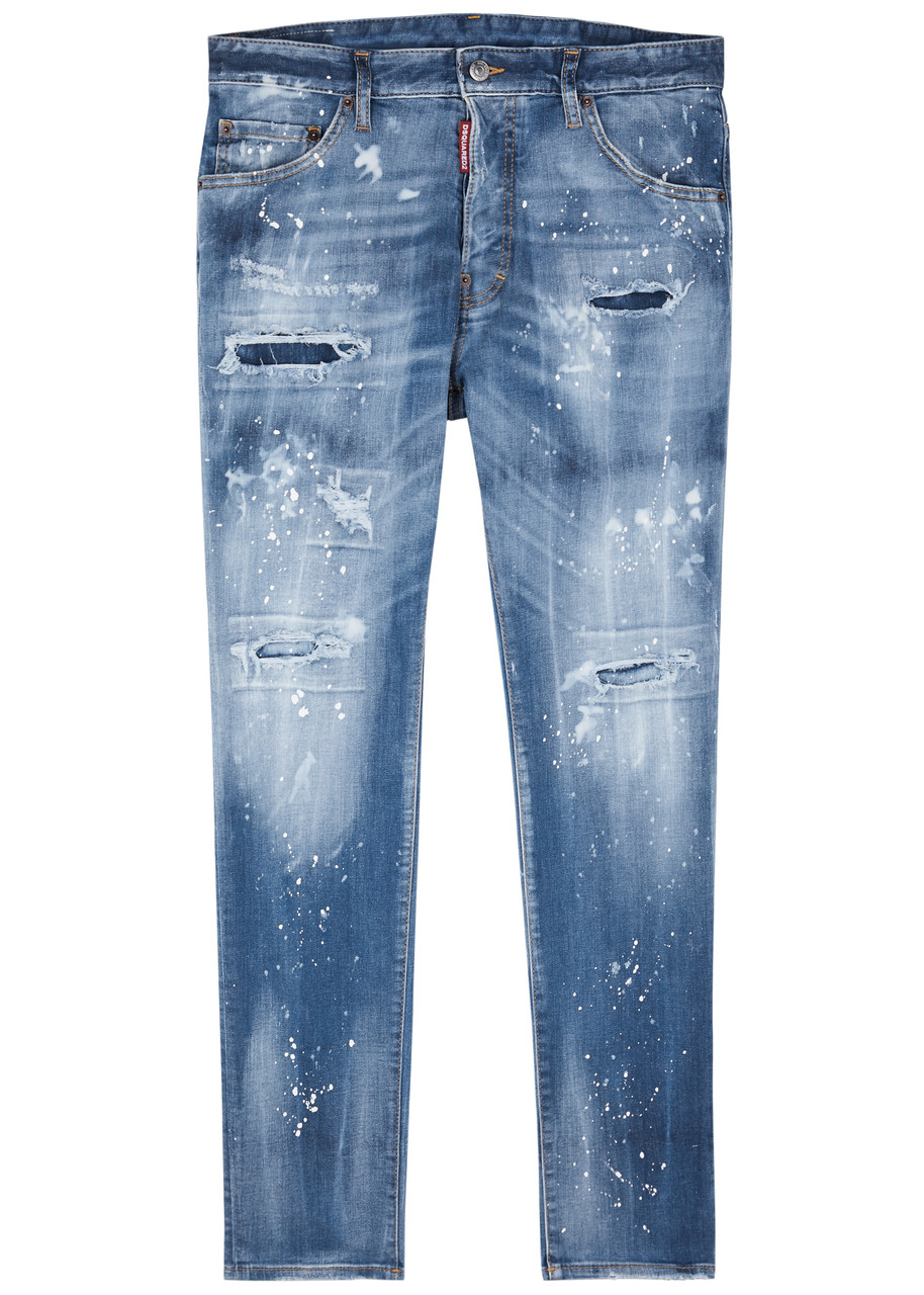 Dsquared2 Skater Paint-splatter Skinny Jeans In Light Blue | ModeSens