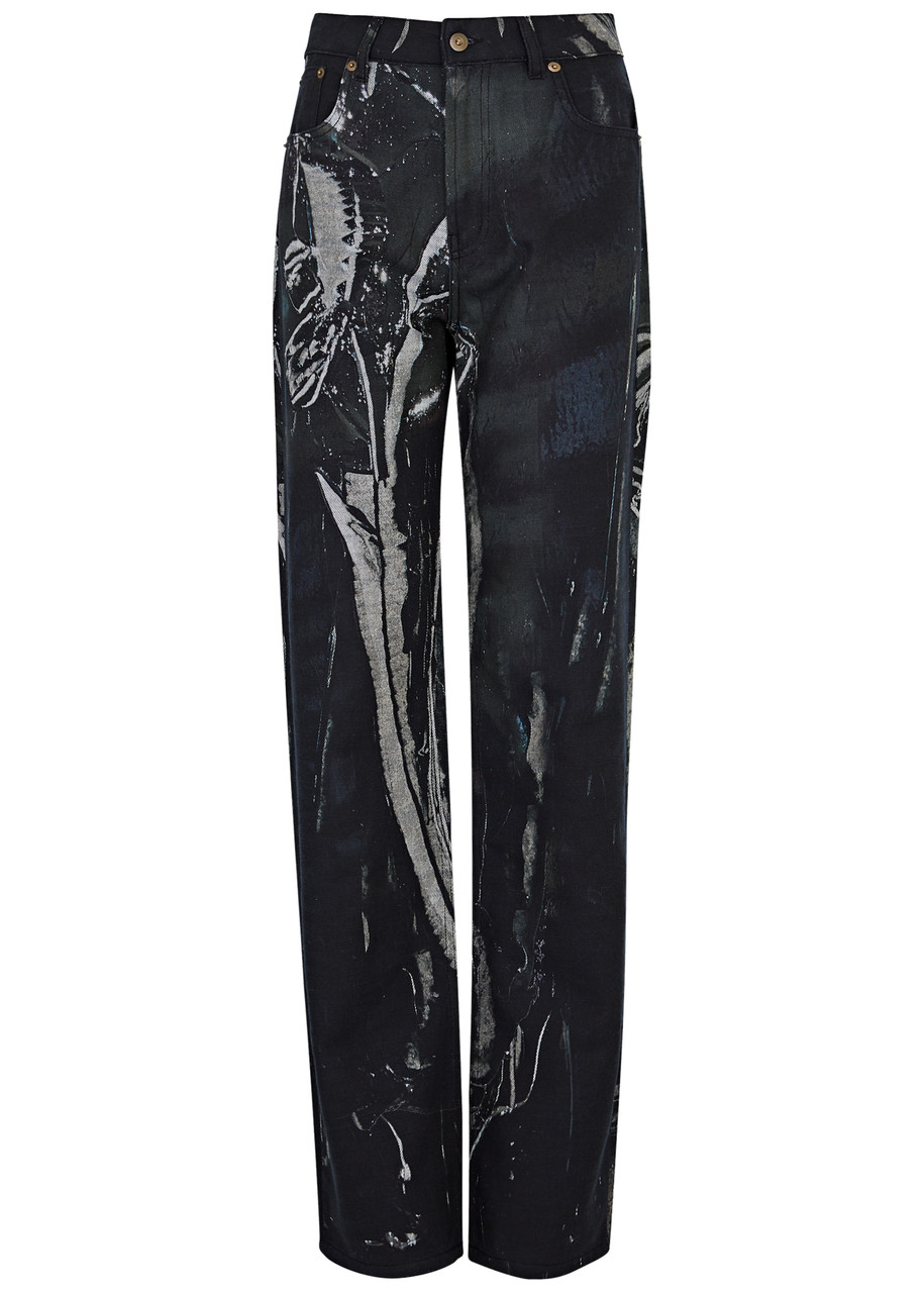 Louisa Ballou Voyage Printed Straight-leg Jeans In Black