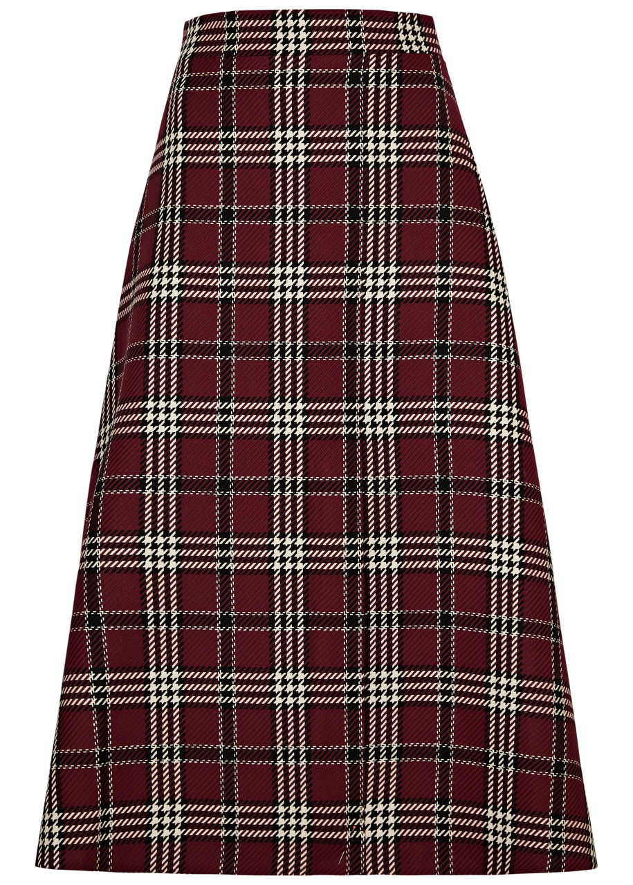 Emilia Wickstead Tora Tartan Wool-blend Midi Skirt In Brown