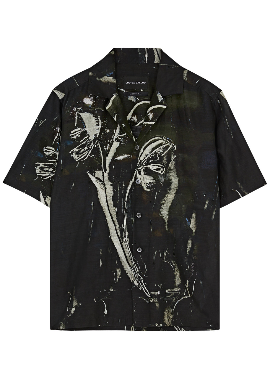 Louisa Ballou Weekend Printed Cotton-blend Shirt In Black