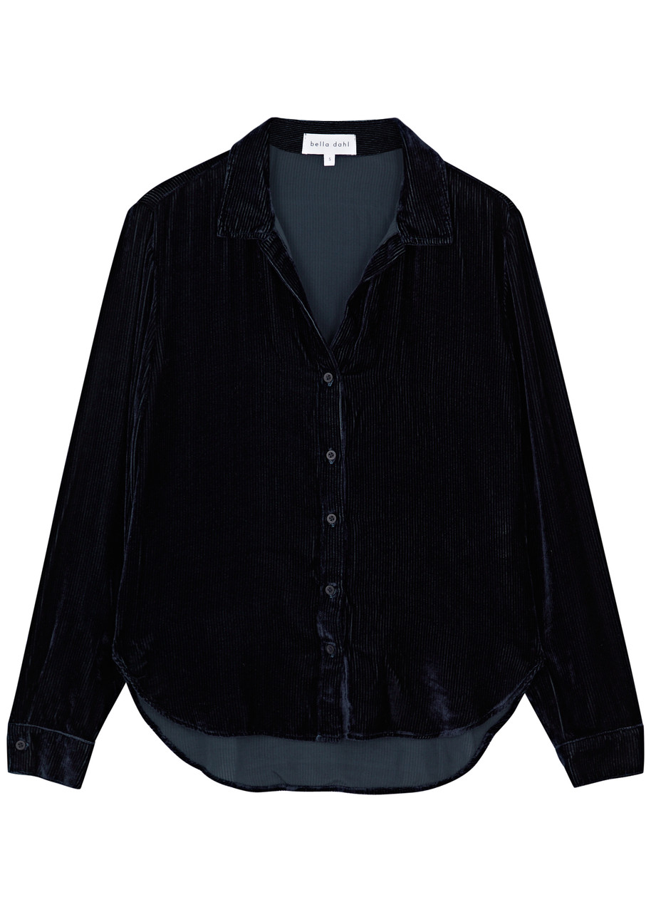 Bella Dahl Ribbed Velvet Shirt In Navy