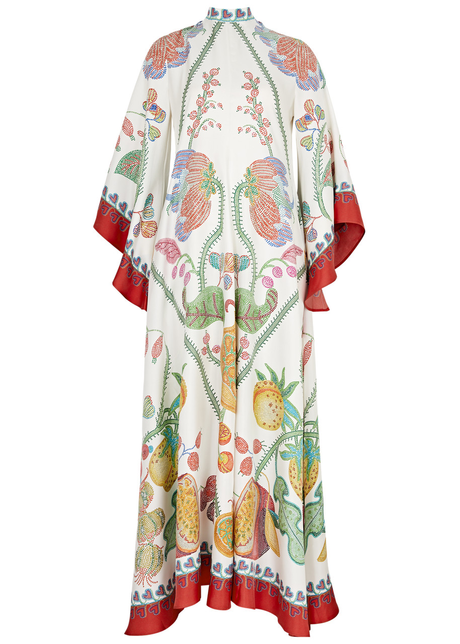 Shop La Doublej La Double J Magnifico Printed Silk-satin Maxi Dress In White