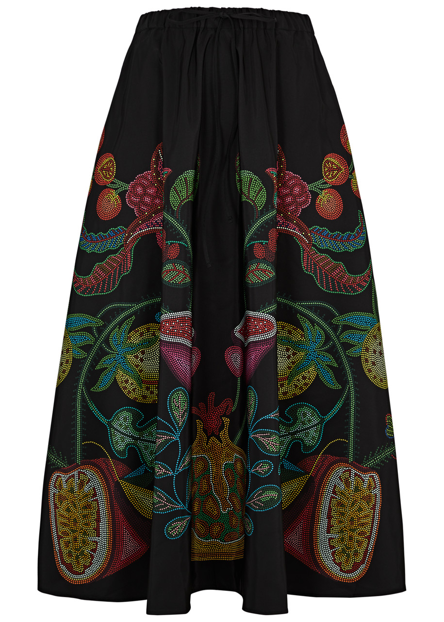 Shop La Doublej La Double J Floral-print Faille Midi Skirt In Black