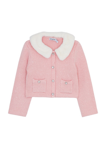 SELF-PORTRAIT KIDS Faux fur-trimmed sequin-embellished cardigan