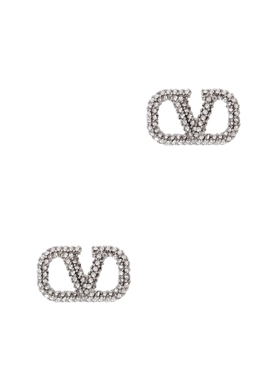 Valentino Vlogo Signature Swarovski Earrings In Silver