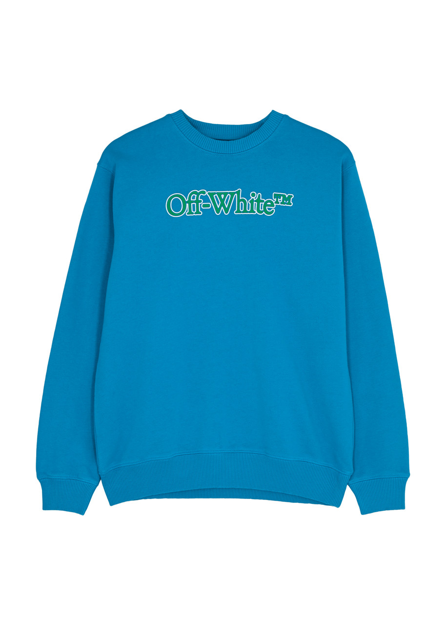 Off-white Big Bookish-logo Cotton Sweatshirt 6-12 Years In Blue