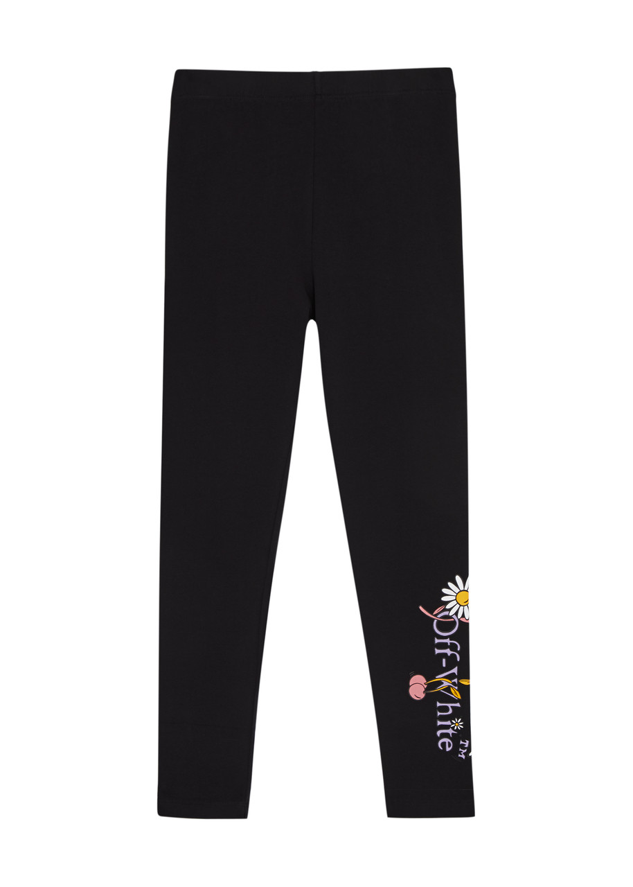 Off-white Kids Funny Flowers Stretch-cotton Leggings (12-14 Years) In Black