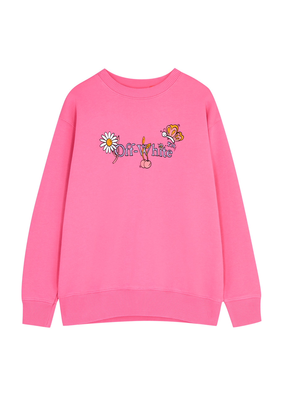 Shop Off-white Kids Funny Flowers Printed Cotton Sweatshirt (4-10 Years) In Pink