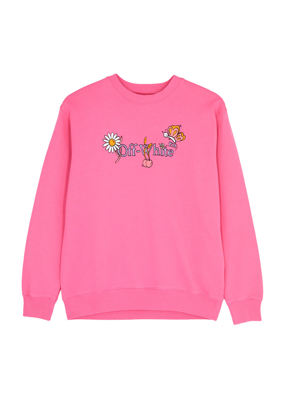 Off-white Kids Funny Flowers Printed Cotton Sweatshirt (12-14 Years) In Pink