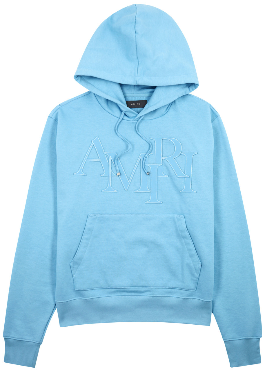 Amiri Logo-appliquéd Hooded Cotton Sweatshirt In Light Blue