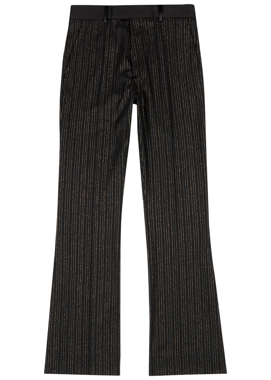 Amiri Metallic Pinstriped Wool-blend Trousers In Black
