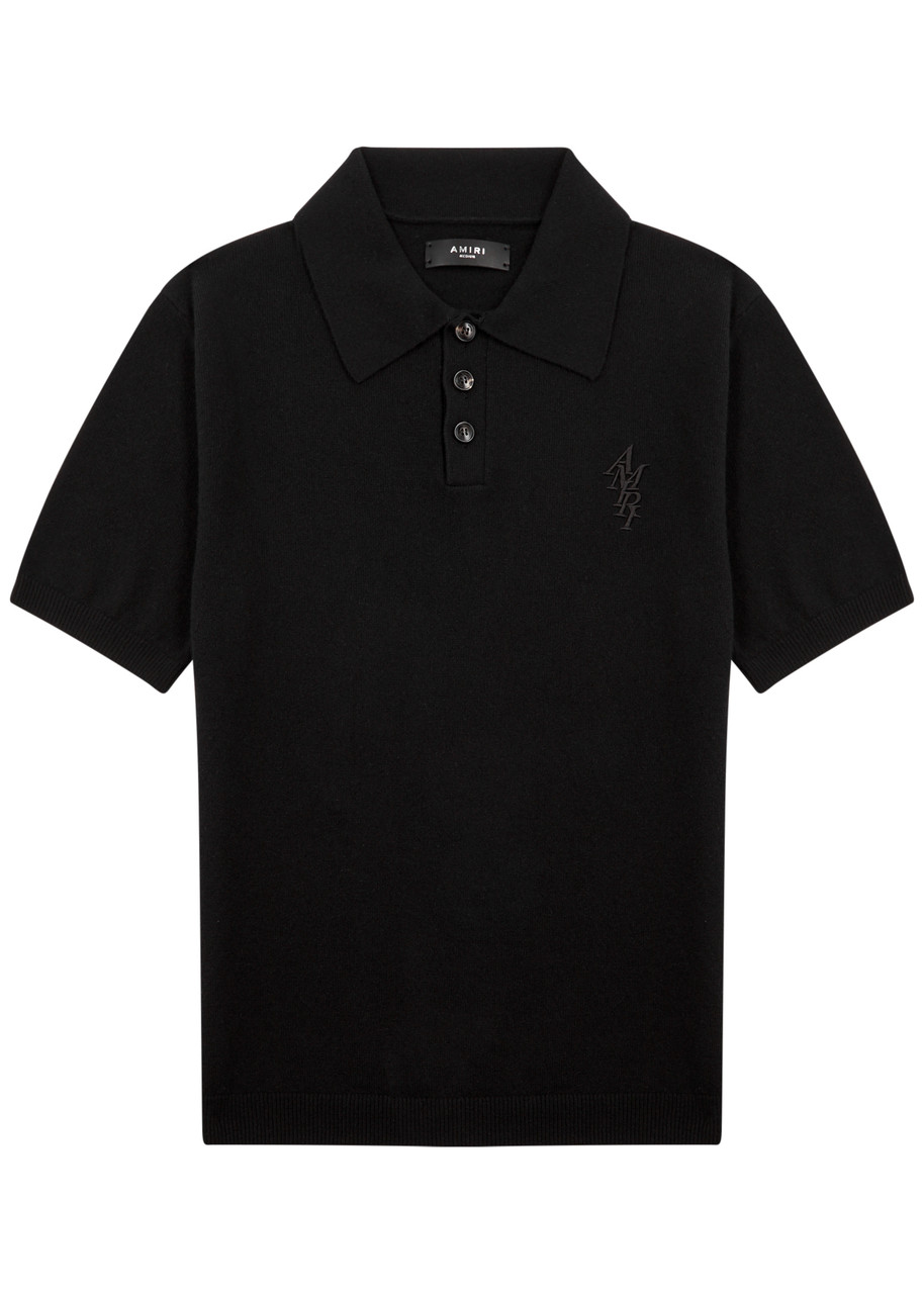 Shop Amiri Logo-embroidered Cashmere Polo Shirt In Black